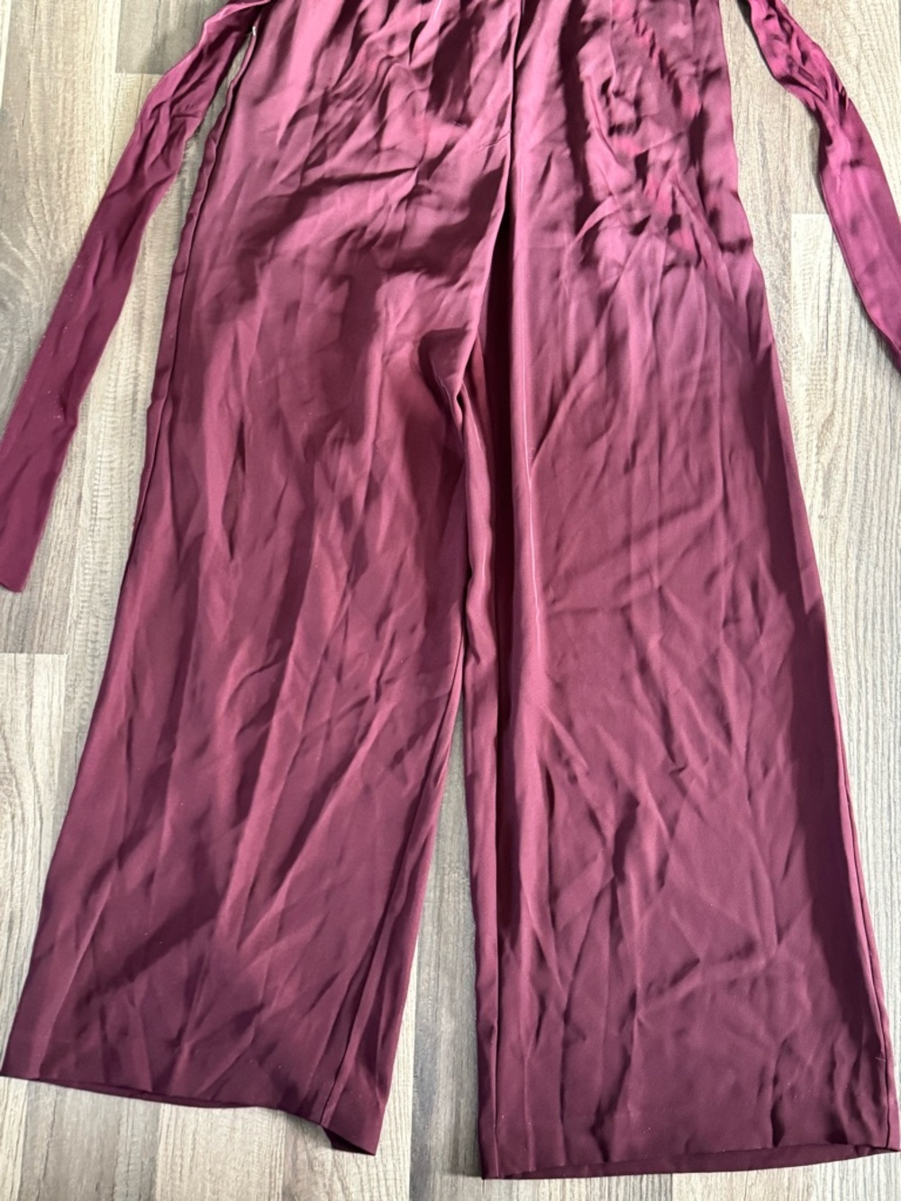 Nine West Burgundy Spaghetti-Strap Wide-Leg Jumpsuit with Tie Waist - Picture 3 of 3